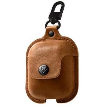Twelve South AirSnap | Leather Protective Case/Cover with Loss Prevention Clip for AirPods & Wireless Charging Case for AirPods, Cognac