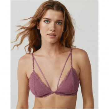 Black Limba - Sujetador bralette halter de encaje con tiras en escote y cierre delantero
