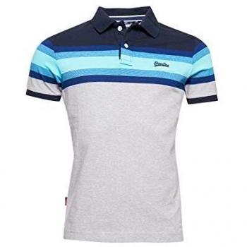 Superdry Hombre Polo de Rayas de algodón orgánico Malibu Rayas Azul Marino M