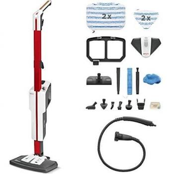 Polti Vaporetto SV650_Style - Escoba a Vapor con Limpiador Portátil Integrado y Función Extra Vapor, 19 Accesorios, Empuñadura de Corcho, Parking Vertical - Rojo