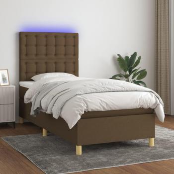 Colchón de cama box spring suave con tela LED marrón oscuro 100x200 cm