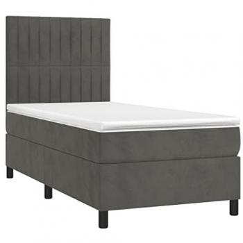 Cama box spring con colchón y LED de terciopelo gris oscuro 80x200 cm