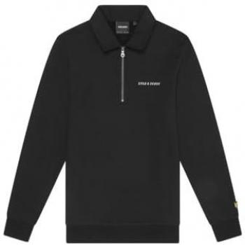 Lyle & Scott Men's Black Embroidered Collared Quarter Zip Sweatshirt - Size L