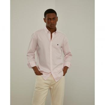 Lion of Porches - Camisa en algodón de hombre corte regular con estampado a rayas en color rosa