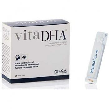 Uga Nutraceuticals Vitadha Omega-3 30 Viales - Ácidos Grasos DHA - Mantenimiento de Vista y Cerebro - Aceite de Atún Purificado - Omega-3 EPA y DHA - Sabor a Limón