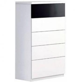 Habitdesign 0T7827BO - Cómoda chifonier moderno 5 cajones, color blanco y negro brillo , 62  x 109  x 38 cm