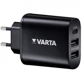 Varta Cargador de Pared con 2 Puertos USB y 1 Puerto USB Tipo-C, 7W, Color Negro