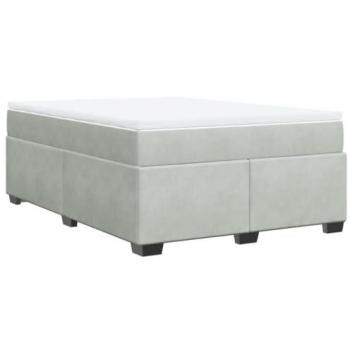 Cama box spring con colchón de terciopelo gris claro 140x190 cm
