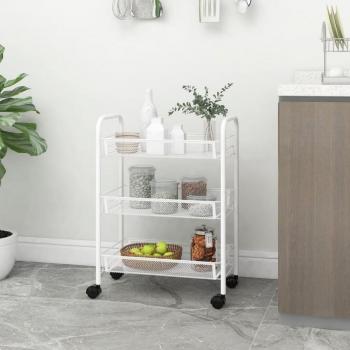 vidaXL 3-Tier Kitchen Trolley White 46x26x64 cm Iron