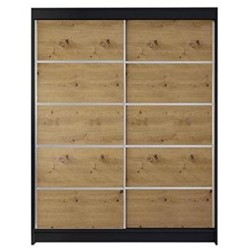 Armario Corredero Atlanta 145, Negro y Roble Artisan, 200x150x58cm, 5 Estantes
