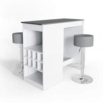 Set de Mesa de Bar Ross, Blanco/Antracita, 115 x 50 cm con 2 Taburetes de Bar