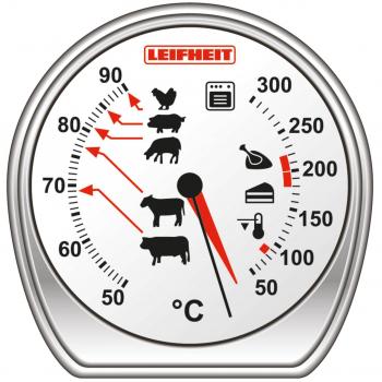 Leifheit Termómetro para horno analógico, termómetro de cocina para barbacoa, medidor de temperatura con escala para conseguir el punto ideal de sus preparaciones, acero inoxidable