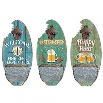 Abrebotellas Dkd Home Decor Metal Madera MDF Botella De Cerveza (3 Pcs) (17 X 6 X 37 Cm