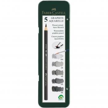 Faber-Castell 117805 . Estuche de metal con 5 lápices Graphite Aquarelle en 2B, 4B, 6B, 8B, 10B, 12B