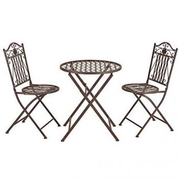 Set Bistro Biella - 3 Piezas - Mesa Redonda y 2 Sillas Plegables de Metal Marrón - 71 x 60 cm