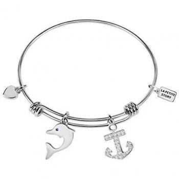 Pulsera Bangle Extensible La Petite Story para Mujer, Acero y Latón Plateado, Diseño Elegante, Ajustable, Resistente al Agua