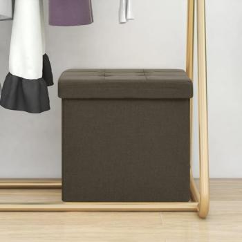 Taburete plegable con contenedor de almacenaje en lino sintético marrón oscuro