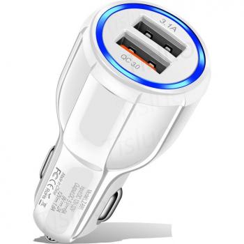 Cargador de Coche Dual USB Quick Charge 3.0 para iPhone, Samsung, Xiaomi y Tablets - Carga Rápida para Móviles