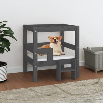 Cama para perros de madera maciza de pino gris 55.5x53.5x60 cm