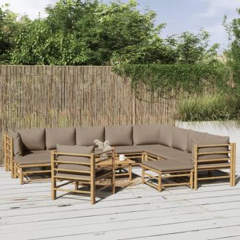 vidaXL 12-Piece Bamboo Garden Lounge Set with Taupe Cushions