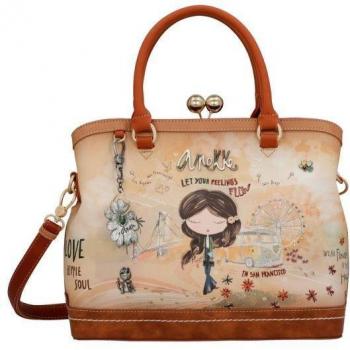 Bolso de boquilla Anekke Peace & Love - Dos asas de mano y asa bandolera extraíble - Tres compartimentos - Bolsillo exterior - Mide 31 x 24 x 13 cm