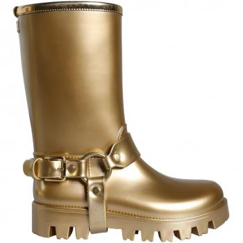 Dolce & Gabbana Golden Metallic PVC Rain Boots, Women's, Yellow, Sizes: EU37/US6.5, UK4, US7