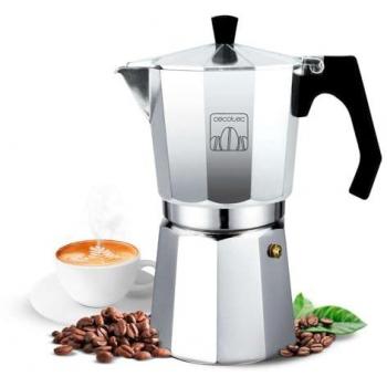 Cafetera Italiana Cecotec Mokclassic 300 Shiny de Aluminio, 3 Tazas, Junta de Silicona, Mango Ergonómico y Termorresistente, Filtro y Válvula de Acero Inox