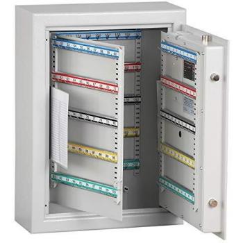 Caja de caudales para llaves gris con 200 ganchos ajustables, dimensiones 636 x 460 x 200 mm
