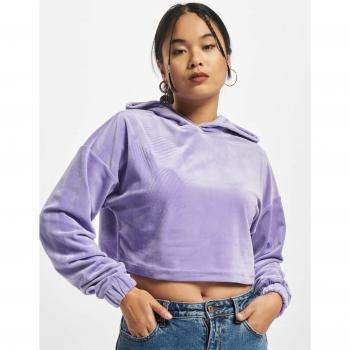 Urban Classics Ladies Cropped Velvet Oversized Hoodie in Lavender