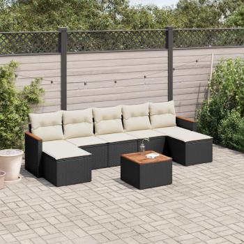 Set de sofás de jardín 8 piezas con cojines de ratán sintético negro Vidaxl