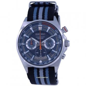 Seiko Sports Chronograph Nylon Blue Dial Quartz SSB409 SSB409P1 SSB409P 100M Mens Watch