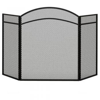HOMCOM Salvachispas para Chimenea de 3 Paneles Protector de Chimenea Plegable Pantalla de Chimenea con Estructura de Metal 96x60 cm Negro