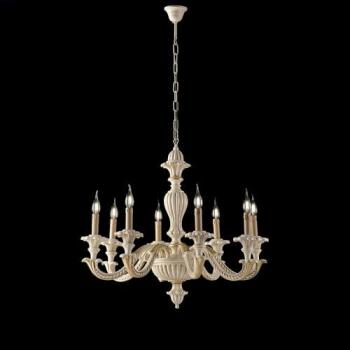 Araña Shabby Chic Bonetti Illumina en Madera y Pulpa de Madera Marfil con Pan de Oro 6 Luces E14