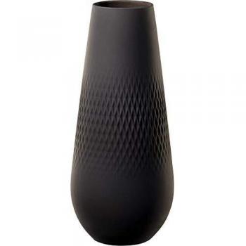 Villeroy & Boch Collier Noir Vase Carré No. 3, 11.5x11.5x26 cm, Premium Porcelain, Black