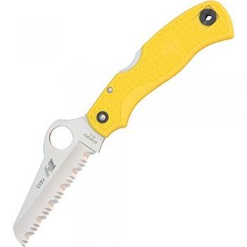 Spyderco Saver Salt 2 C118SYL Pocket Knife - Folding Knife, Yellow FRN Handle, H-1 Serrated Blade