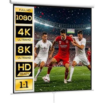 Pantalla de Proyector Manual 120 Pulgadas Portátil Formato 1:1 Ángulo de Visión 160° para Interior y Exterior - Homcom 207x207 cm Blanco