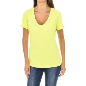 Armani Jeans - Camiseta manga corta y cuello en pico amarillo fluor para mujer
