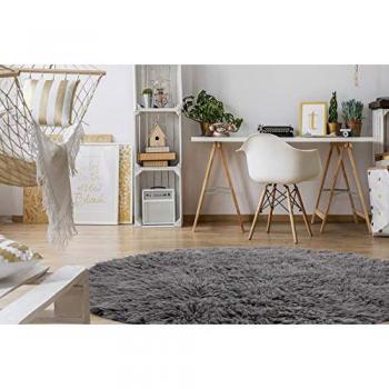 Alfombra Flokati de Lana Circular Gris 180 cm