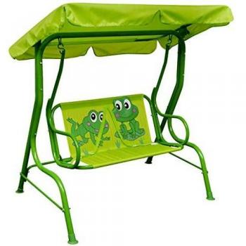 vidaXL Balancín de Niños Acero y Tela Oxford Ranitas Verde Columpio Infantil