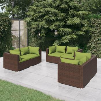 6 Piece Brown Poly Rattan Garden Lounge Set with Cushions