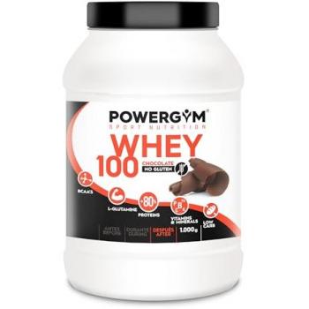 POWERGYM Whey 100 Concentrado de Proteínas de Suero - Batido con creatina, L-Glutamina, Vitaminas y Antioxidantes – Sin Azucares añadidos - Sabor Chocolate - 1.000