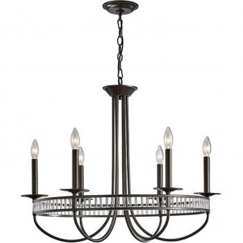 Lámpara colgante redonda Saskia 6 bombillas E14 bronce envejecido cristal