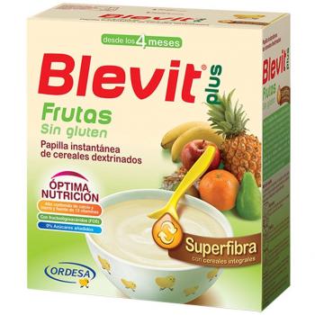 Blevit Plus Superfibra Frutas - Papilla de Cereales para Bebé Con Arroz Integral y Pulpa de Frutas Frescas - Sin Gluten y Sin Azúcares Añadidos - Desde los 4 meses - 600g