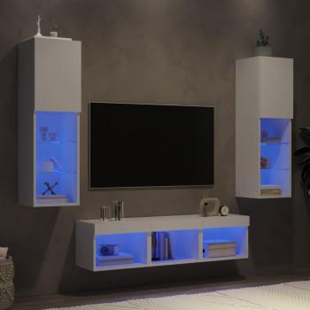 Muebles de TV de pared con LED 5 piezas en madera ingeniería blanco