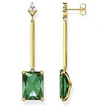 THOMAS SABO Ladies Gold-Plated Green Octagon Dropper Earrings H2176-971-6 - Sterling Silver / Gold Plated / Green Stone / Zirconia Female