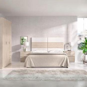 Conjunto de Dormitorio DEKIT GRUPO RIMOBEL ASTRA PACK - Cabecero con 2 Mesitas y Armario en Blanco/Natural