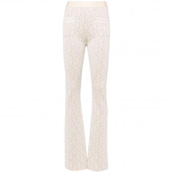 Palm Angels Women's Monogram Jacquard Knit Trousers in White | Size Small | PWHG026R24KNI001