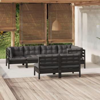 Juego de Muebles de Jardín 7 Piezas con Cojines Negros de Madera Maciza de Pino