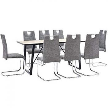 vidaXL Juego de Comedor 9 Piezas de Cuero Sintético Mobiliario Decoración Interior Casa Hogar Robusto Duradero Resistente Funcional Práctico Útil Gris
