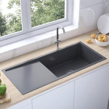 Fregadero de cocina hecho a mano de acero inoxidable negro con colador